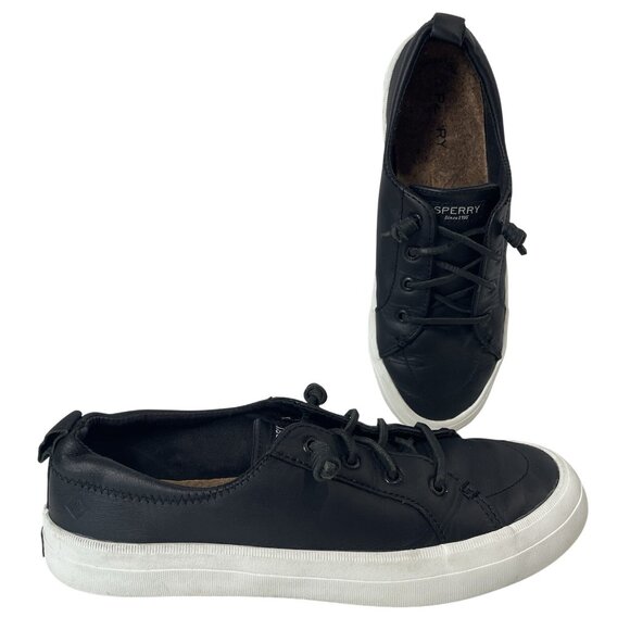 Sperry Crest Vibe Sneakers Womens 9 Black Leather Casual Boat Preppy SlipOn Shoe - Picture 1 of 9